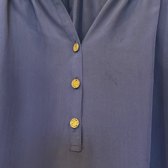 Lilly Pulitzer, long sleeved, silk, navy blue blouse, extra large - Picture 2 of 3